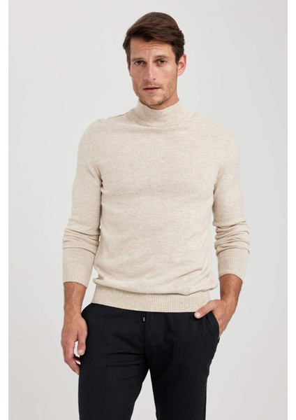 Slim Fit Dar Kesim Yarım Balıkçı Yaka Basic Düz Triko Kazak R1127AZ23WN