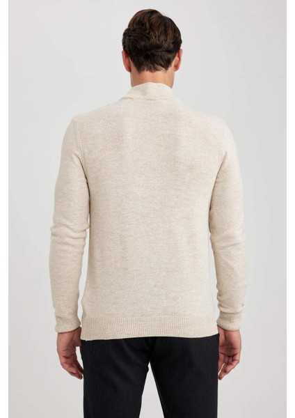 Slim Fit Dar Kesim Yarım Balıkçı Yaka Basic Düz Triko Kazak R1127AZ23WN