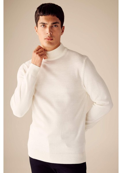 Slim Fit Dar Kesim Yarım Balıkçı Yaka Basic Düz Triko Kazak R1127AZ23WN