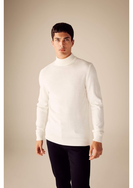 Slim Fit Dar Kesim Yarım Balıkçı Yaka Basic Düz Triko Kazak R1127AZ23WN