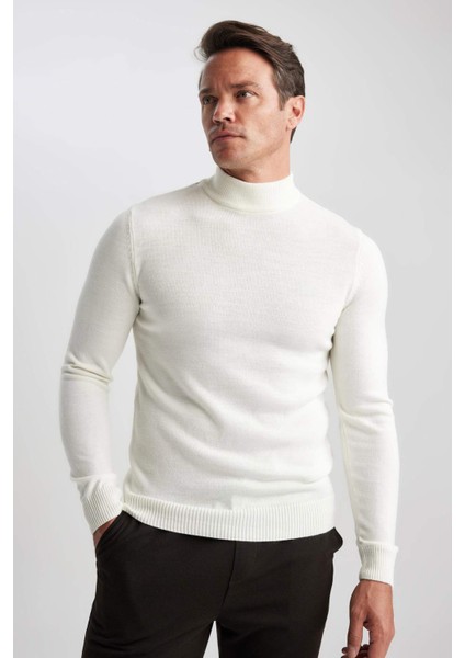 Slim Fit Dar Kesim Yarım Balıkçı Yaka Basic Düz Triko Kazak R1127AZ23WN