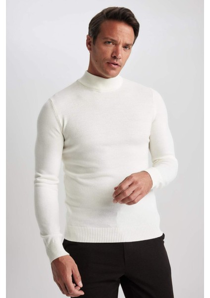 Slim Fit Dar Kesim Yarım Balıkçı Yaka Basic Düz Triko Kazak R1127AZ23WN