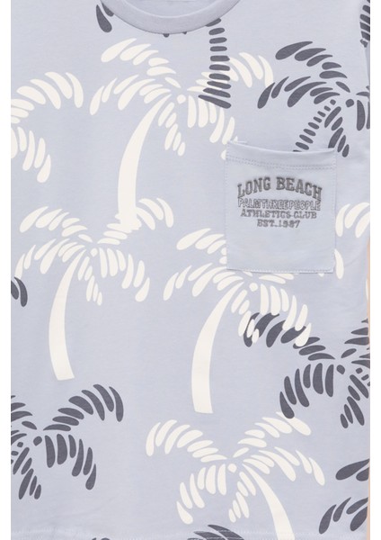 Gri Palmiye Desenli Yazılı Cepli Erkek Çocuk Bisiklet Yaka Tişört 20930 fiyatları