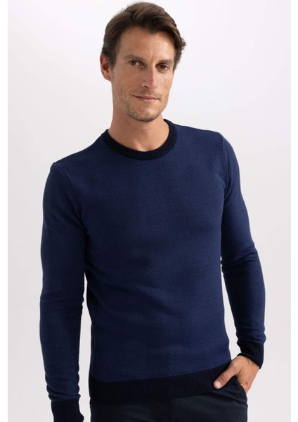 Lacivert Standart Fit Normal Kesim Bisiklet Yaka Triko Kazak R1110AZ23WN