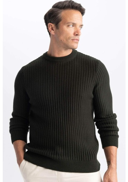 Standart Fit Normal Kesim Bisiklet Yaka Jakarlı Triko Kazak A5234AX23WN