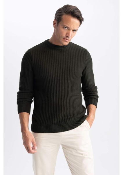 Standart Fit Normal Kesim Bisiklet Yaka Jakarlı Triko Kazak A5234AX23WN