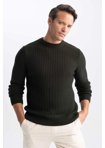 Standart Fit Normal Kesim Bisiklet Yaka Jakarlı Triko Kazak A5234AX23WN