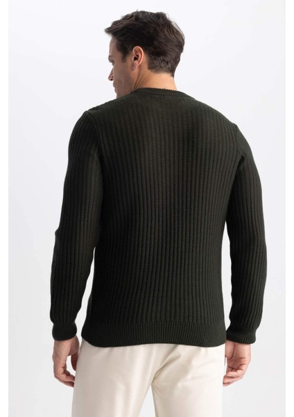 Standart Fit Normal Kesim Bisiklet Yaka Jakarlı Triko Kazak A5234AX23WN