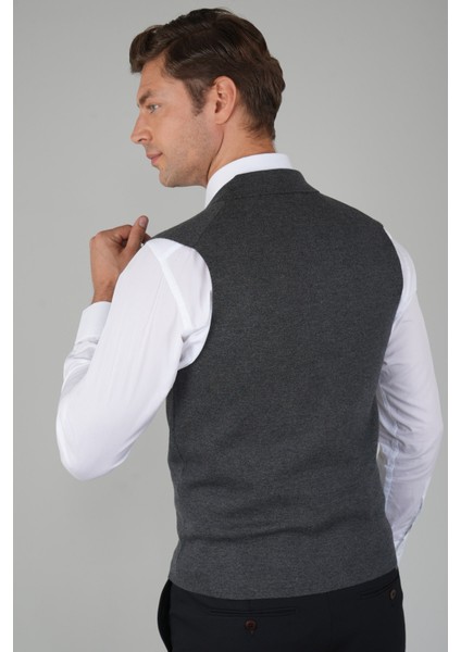 Antrasit Kruvaze Yün Erkek Yelek TRYL24K24202_D58 fiyatları