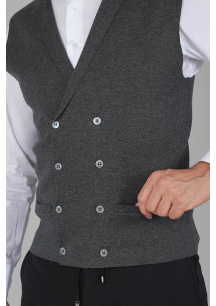 Antrasit Kruvaze Yün Erkek Yelek TRYL24K24202_D58 modelleri
