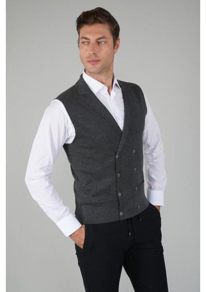 Antrasit Kruvaze Yün Erkek Yelek TRYL24K24202_D58 indirimleri