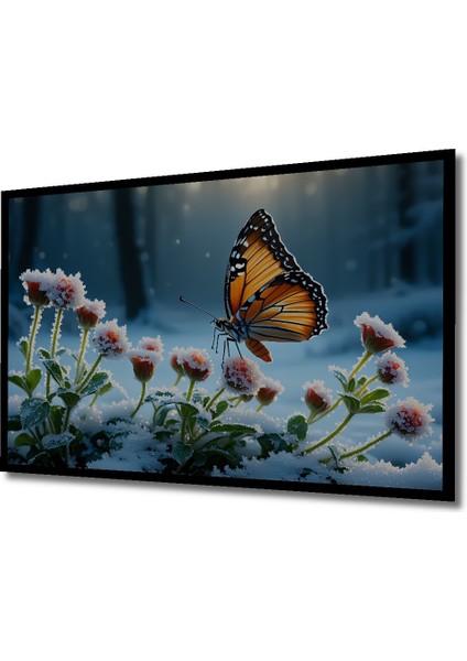 Çerçeve Görünümlü Kış Kelebeği Rüyası Yağlı Boya Görünümlü Dekoratif Ahşap Işyeri/ofis Kare Tablo fiyatları