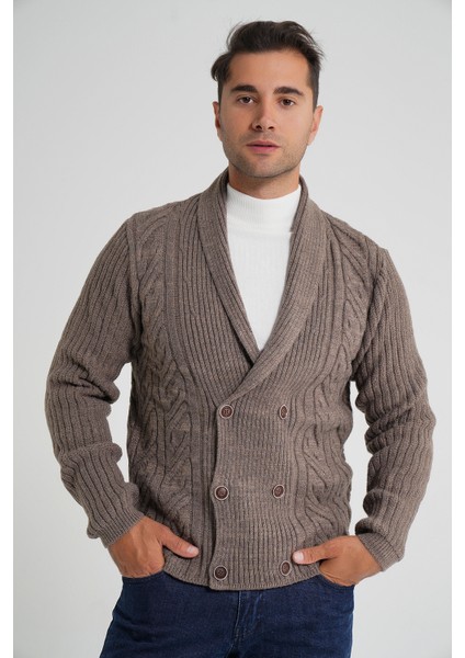 Erkek Şal Yaka Altı Düğmeli Kruvaze Yün Ceket Hırka TRIST-5353