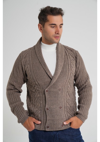 Erkek Şal Yaka Altı Düğmeli Kruvaze Yün Ceket Hırka TRIST-5353 fırsatları