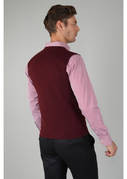 Bordo Düz Triko Yün Erkek Yelek TRYL24K24203_D25 fiyatları