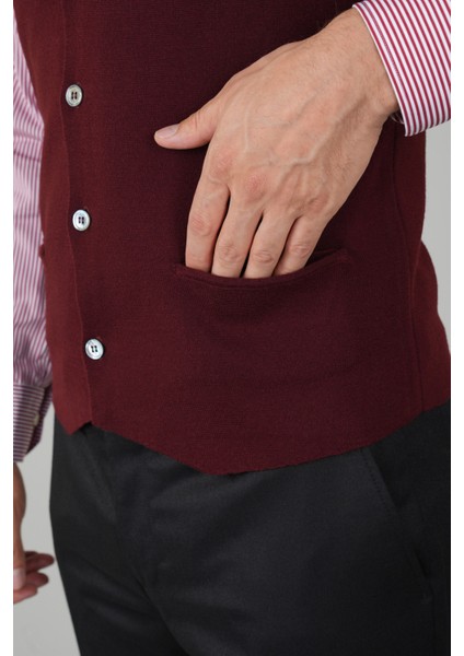 Bordo Düz Triko Yün Erkek Yelek TRYL24K24203_D25 fırsatları