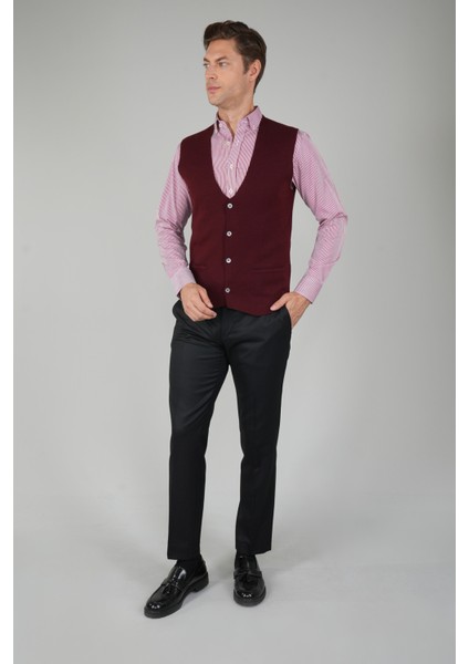 Bordo Düz Triko Yün Erkek Yelek TRYL24K24203_D25 indirimleri