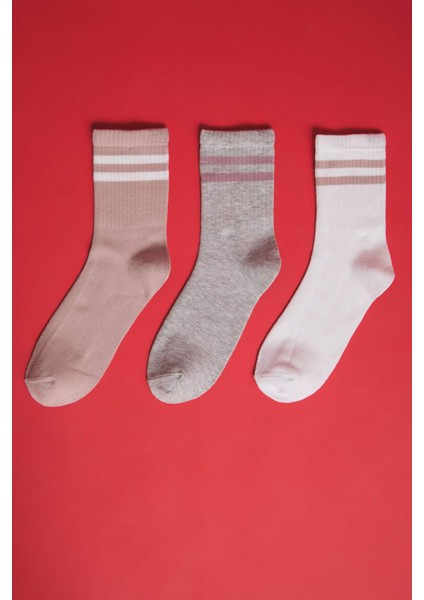 Kadın Rahat Lastikli 3'lü Pamuklu Uzun Çorap A5877AXNS
