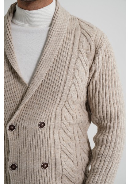 Erkek Şal Yaka Altı Düğmeli Kruvaze Yün Ceket Hırka TRIST-5353