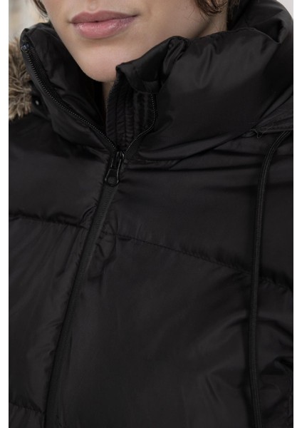 Su İtici Şişme Uzun Mont Parka Rüzgar Geçirmez Fermuarlı Suni Kürk Çıkarılabilir Kapüşonlu A4105AX24SP