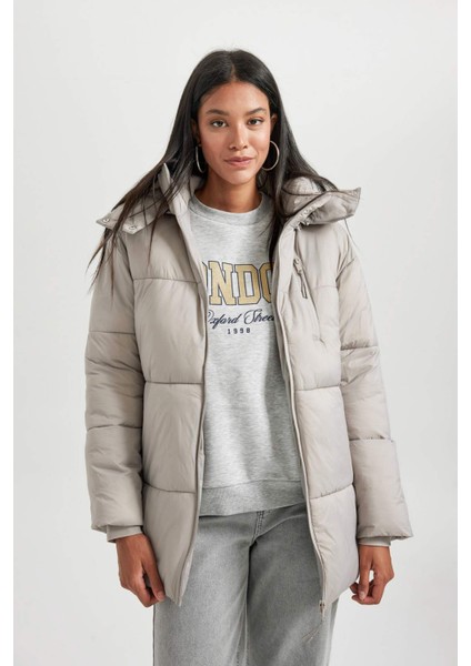 Su Geçirmez Hafif Şişme Mont Oversize Geniş Kalıp Çıkarılabilir Kapüşonlu Fermuarlı Cepli A7167AX23WN