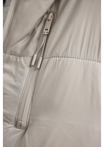 Su Geçirmez Hafif Şişme Mont Oversize Geniş Kalıp Çıkarılabilir Kapüşonlu Fermuarlı Cepli A7167AX23WN