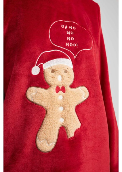 Fall in Love Yılbaşı Temalı Pijama Takımı Polar Uzun Kollu Üst Esnek Belli Uzun Alt A3369AX23WN