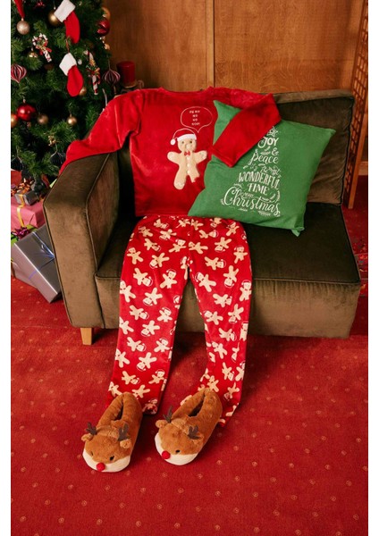 Fall in Love Yılbaşı Temalı Pijama Takımı Polar Uzun Kollu Üst Esnek Belli Uzun Alt A3369AX23WN