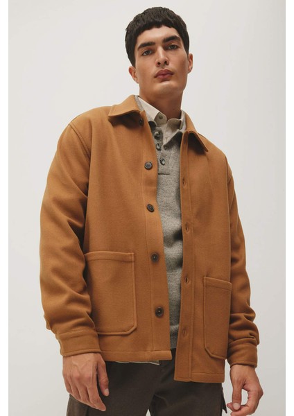 Relax Fit Polo Yaka Yün Görünümlü Uzun Kollu Gömlek Ceket A5111AX23AU