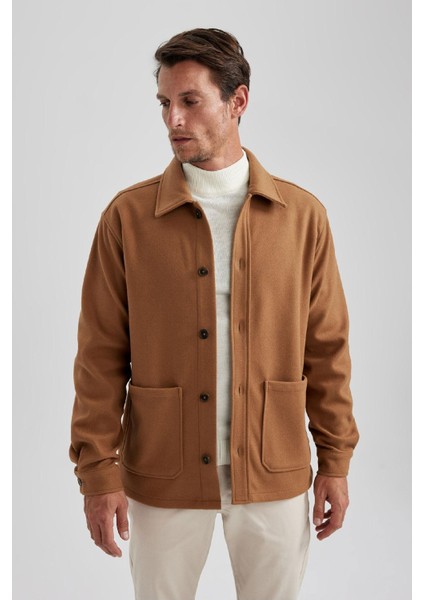 Relax Fit Polo Yaka Yün Görünümlü Uzun Kollu Gömlek Ceket A5111AX23AU