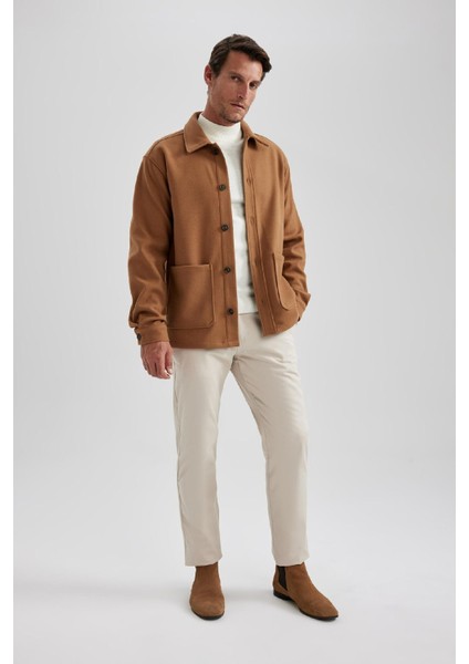 Relax Fit Polo Yaka Yün Görünümlü Uzun Kollu Gömlek Ceket A5111AX23AU