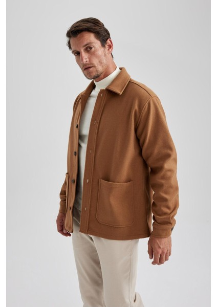 Relax Fit Polo Yaka Yün Görünümlü Uzun Kollu Gömlek Ceket A5111AX23AU