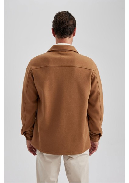 Relax Fit Polo Yaka Yün Görünümlü Uzun Kollu Gömlek Ceket A5111AX23AU