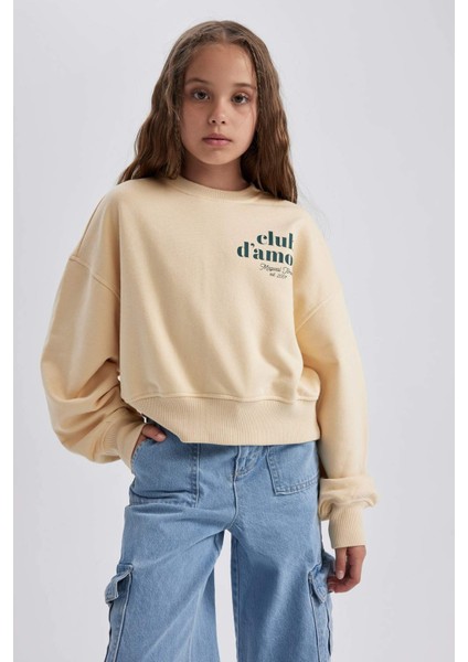 Kız Çocuk Oversize Geniş Kalıp Bisiklet Yaka Baskılı Sweatshirt A6158A823AU