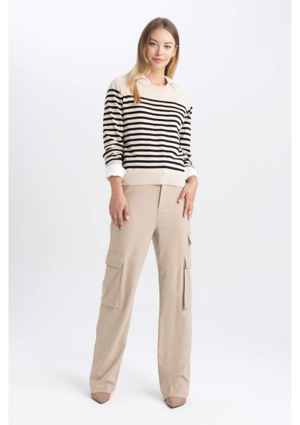 Regular Fit Çizgili Bisiklet Yaka Basic Düz Triko Kazak Z1317AZ23WN