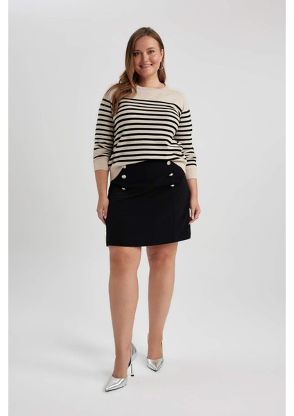 Regular Fit Çizgili Bisiklet Yaka Basic Düz Triko Kazak Z1317AZ23WN