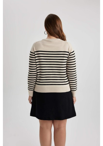 Regular Fit Çizgili Bisiklet Yaka Basic Düz Triko Kazak Z1317AZ23WN