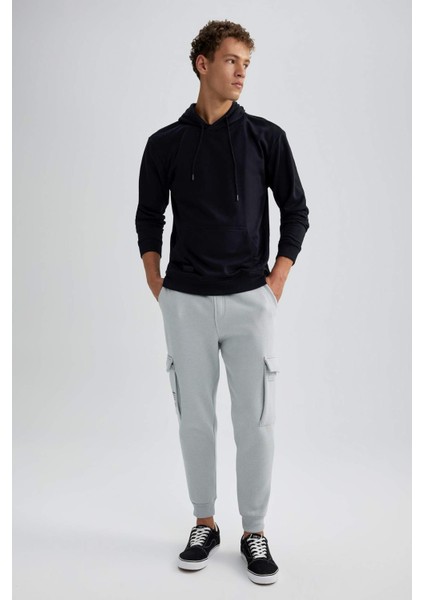 Regular Fit Jogger Eşofman Altı Kargo Cepli Basic Düz Beli Bağcıklı Lastikli Paça