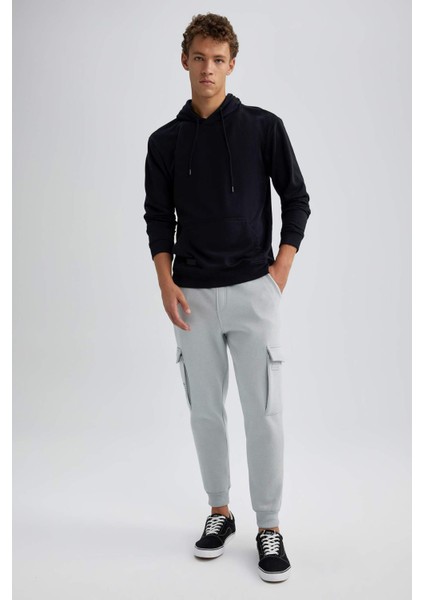 Regular Fit Jogger Eşofman Altı Kargo Cepli Basic Düz Beli Bağcıklı Lastikli Paça