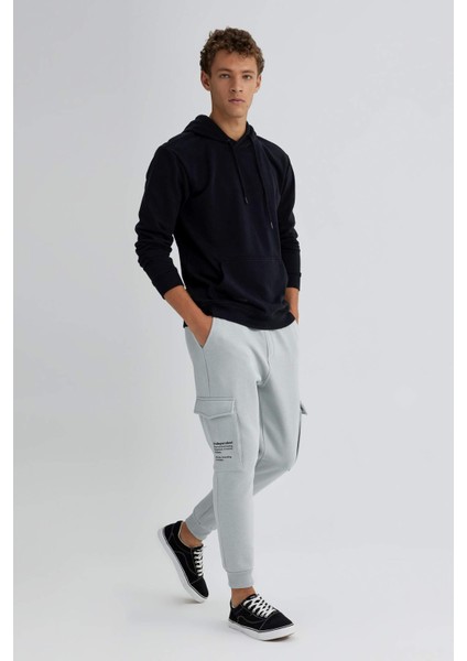 Regular Fit Jogger Eşofman Altı Kargo Cepli Basic Düz Beli Bağcıklı Lastikli Paça