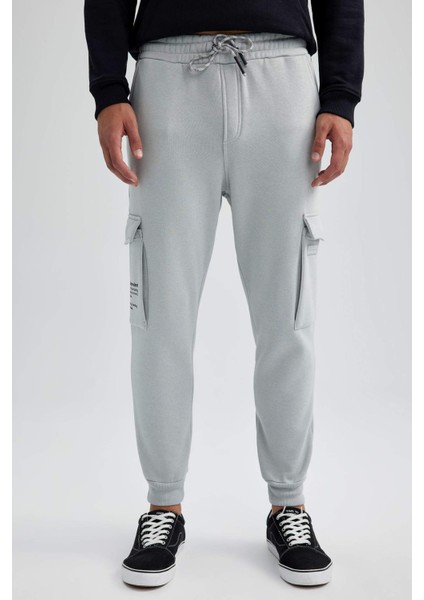 Regular Fit Jogger Eşofman Altı Kargo Cepli Basic Düz Beli Bağcıklı Lastikli Paça