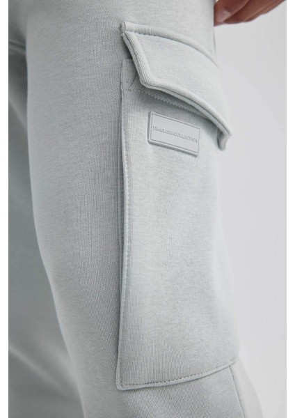 Regular Fit Jogger Eşofman Altı Kargo Cepli Basic Düz Beli Bağcıklı Lastikli Paça