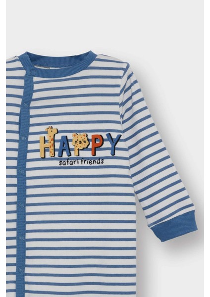 Erkek Bebek Yenidoğan Baskılı Çizgili Fitilli Kaşkorse Çıtçıtlı Uzun Kollu Tulum F2213A525AU fiyatları