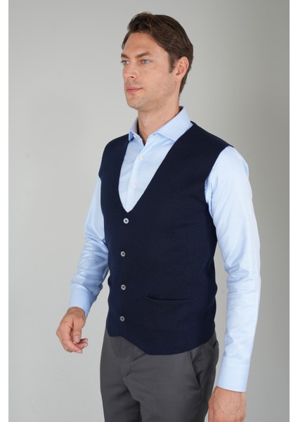 Lacivert Düz Triko Yün Erkek Yelek TRYL24K24203_D39 modelleri