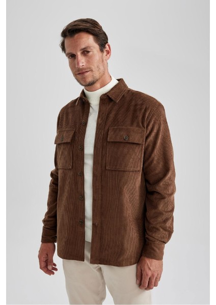 Regular Fit Polo Yaka Fitilli Kadife Uzun Kollu Gömlek Ceket A7978AX23AU