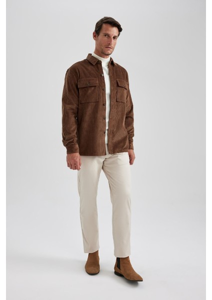 Regular Fit Polo Yaka Fitilli Kadife Uzun Kollu Gömlek Ceket A7978AX23AU