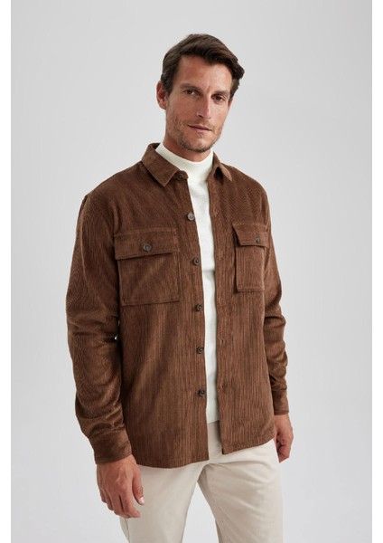 Regular Fit Polo Yaka Fitilli Kadife Uzun Kollu Gömlek Ceket A7978AX23AU