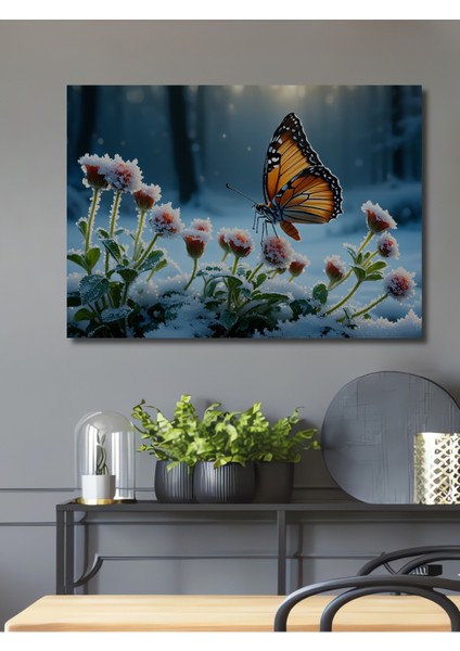 Kış Kelebeği Rüyası Yağlı Boya Görünümlü Dekoratif Ahşap Ev/işyeri/ofis Kare Tablo