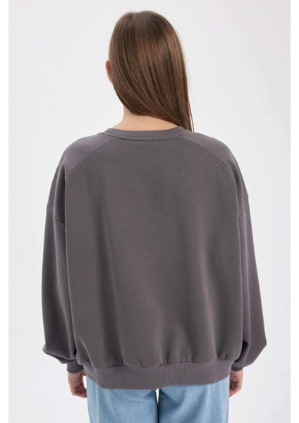 Coool Oversize Geniş Kalıp Bisiklet Yaka Kalın Basic Düz Sweatshirt A4177AX23WN