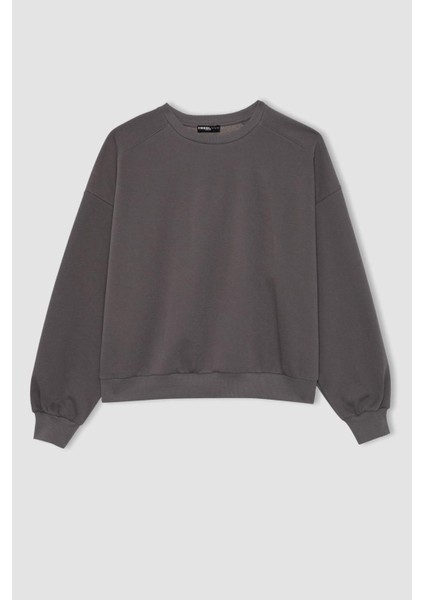 Coool Oversize Geniş Kalıp Bisiklet Yaka Kalın Basic Düz Sweatshirt A4177AX23WN